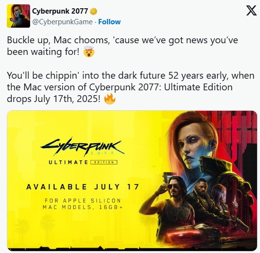 捷元网 《赛博朋克2077：终极版》7月17日登陆Mac 支持光追